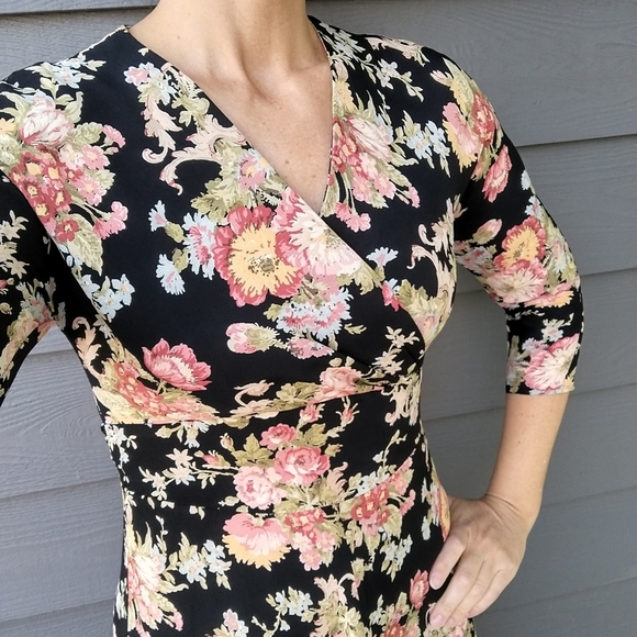 1990's does 1940's VINTAGE FLORAL DRESS xs s - Picture 6 of 12